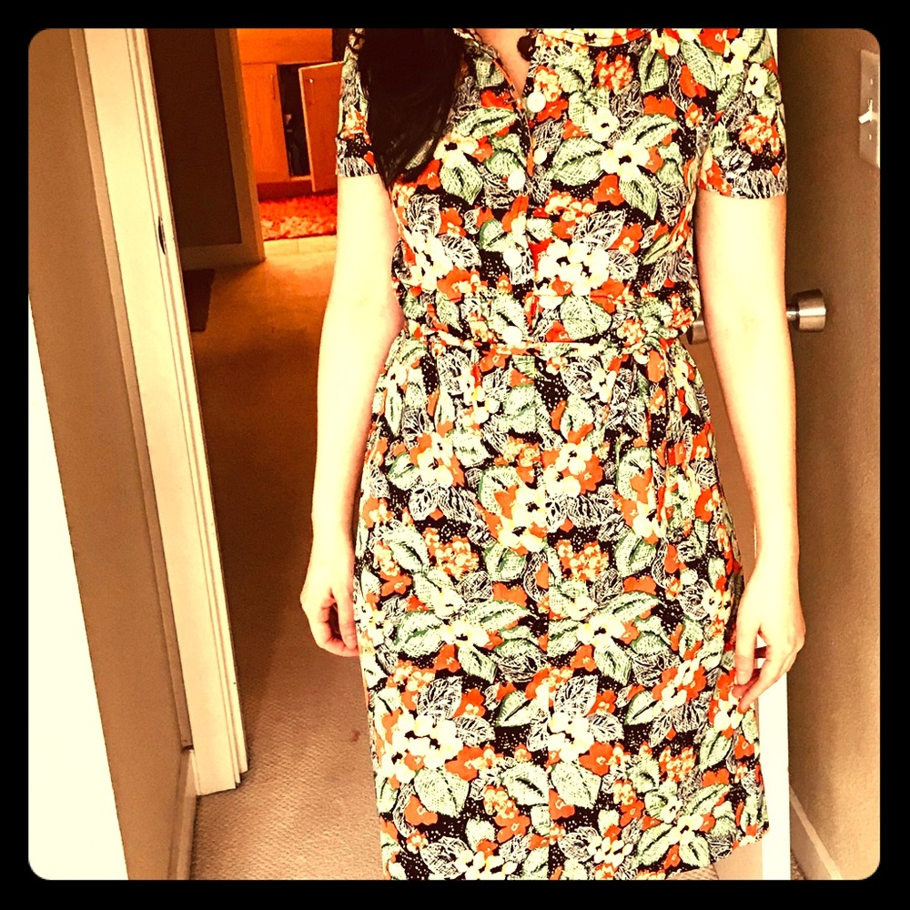 Vintage Holiday Floral-Patterned Dress
